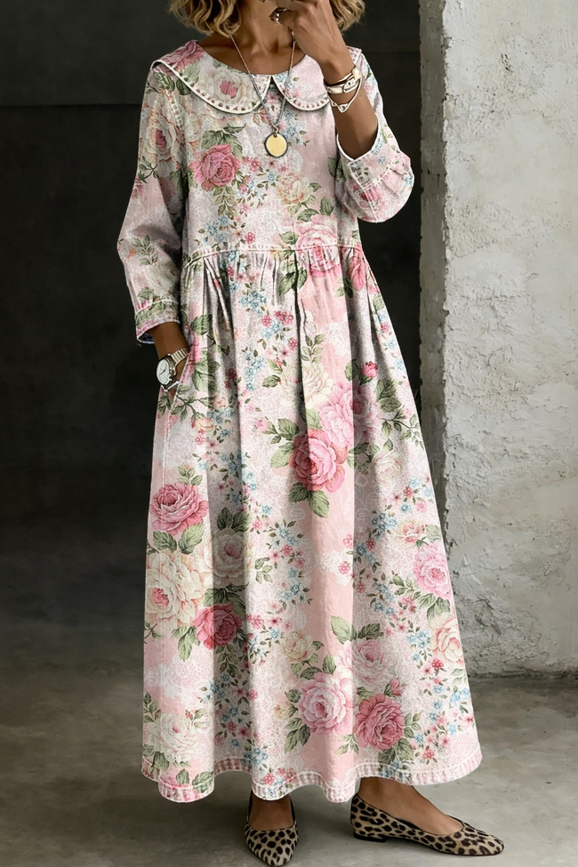 BROOKLYN | Floral Collar Denim Dress