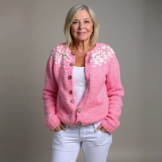 VERA | Floral Print Nordic Knit Cardigan Button-Front