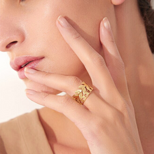 Charger l'image dans la galerie, Bague en feuille de laurier en acier inoxydable