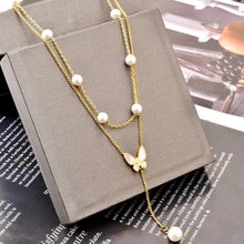 Charger l'image dans la galerie, Collier en perles avec pendentif papillon en acier inoxydable