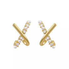 Charger l'image dans la galerie, Boucles d'oreilles croisées en perles et strass