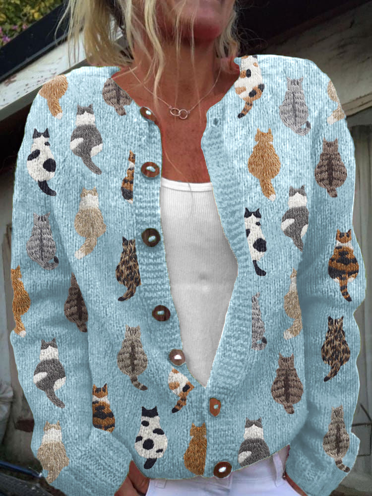 CHARLOTTE | Cozy Cat Print Cardigan
