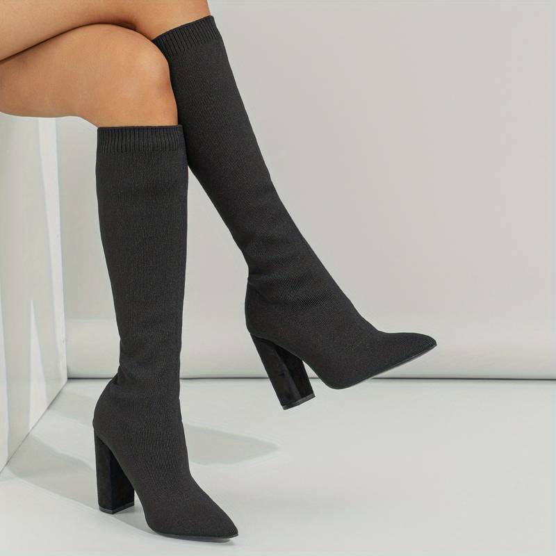 OLIVIA | Women'S Knitted Sock Boots With Block Heel