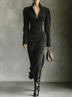 OFELIA | Elegant V-Neck Long Sleeve Maxi Dress