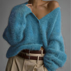 SERIAVI | V-Neck Light Gray Cardigan
