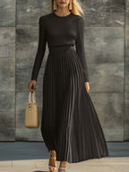 CHARLOTTE | Ribbed Knit Pleated Maxi Dress