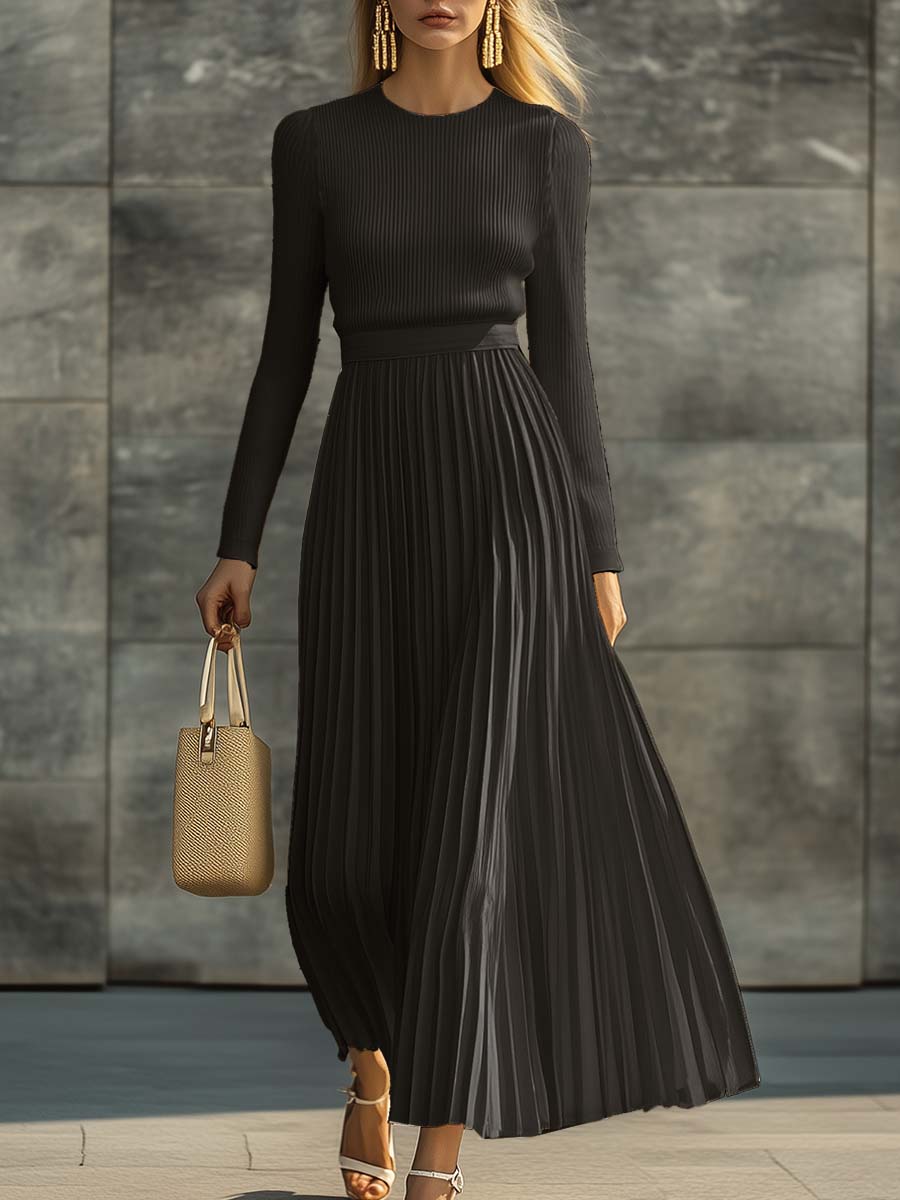 CHARLOTTE | Ribbed Knit Pleated Maxi Dress