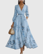 ROWELLA | Watercolour Floral Elegant Pleated Maxi Dress