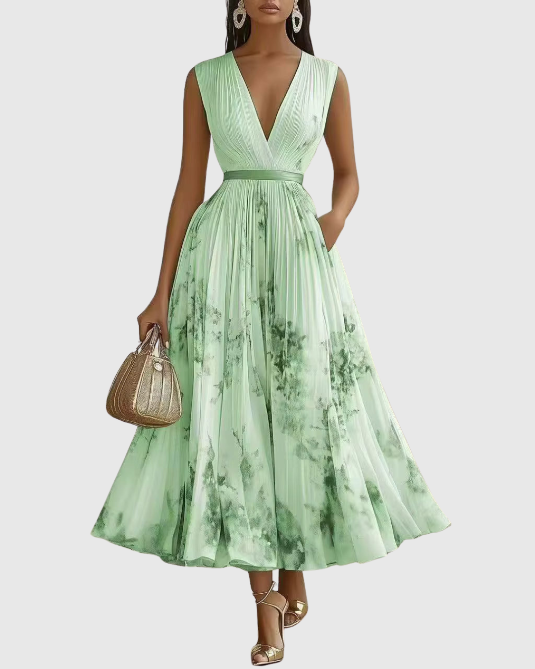 ROWELLA | Watercolour Floral Elegant Pleated Maxi Dress