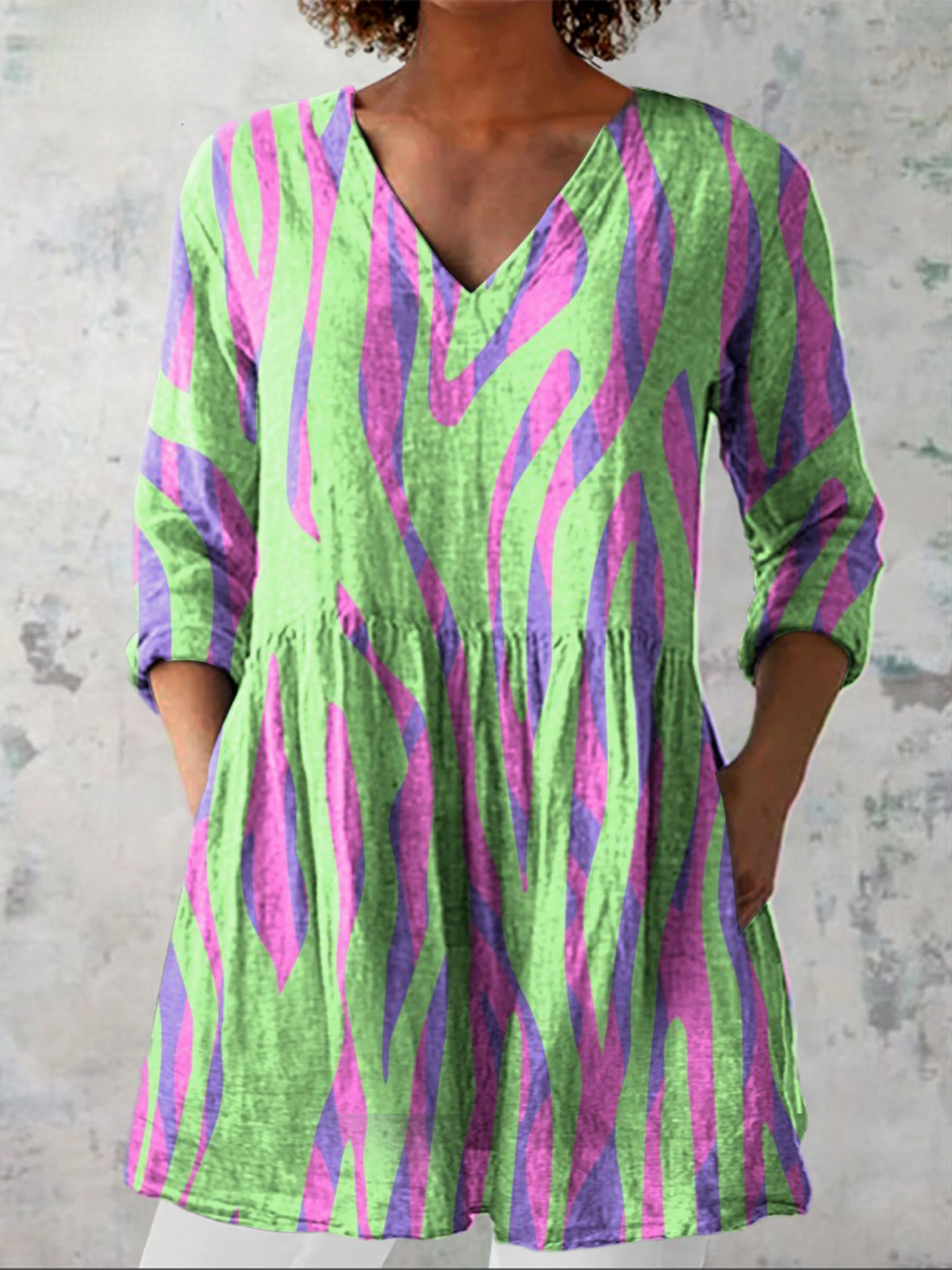 OCEANE | Purple Long V-Neck Blouse