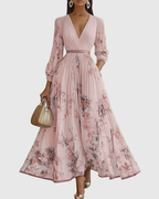 ROWELLA | Watercolour Floral Elegant Pleated Maxi Dress