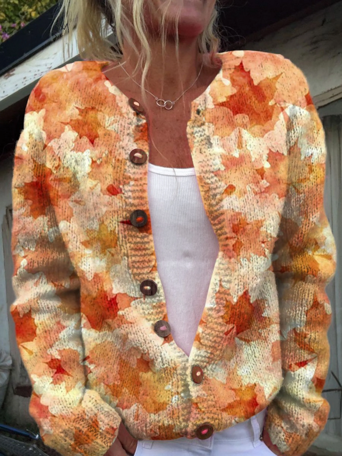 BRIARWOOD | Leaf Print Cream Knit Cardigan