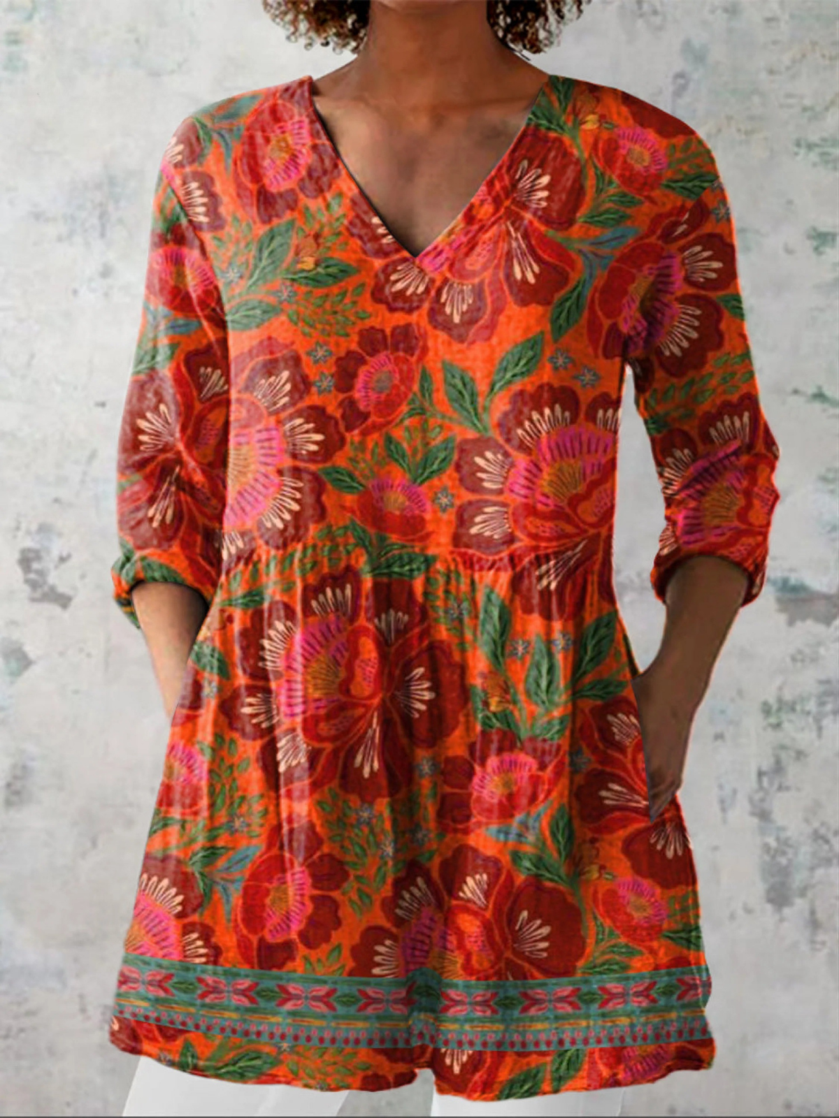MARION | Floral Print Long V-Neck Blouse Everyday
