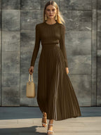 CHARLOTTE | Ribbed Knit Pleated Maxi Dress