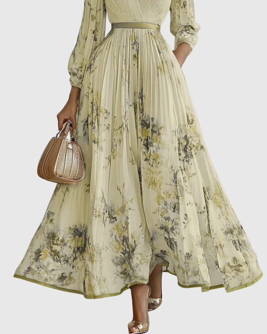 ROWELLA | Watercolour Floral Elegant Pleated Maxi Dress