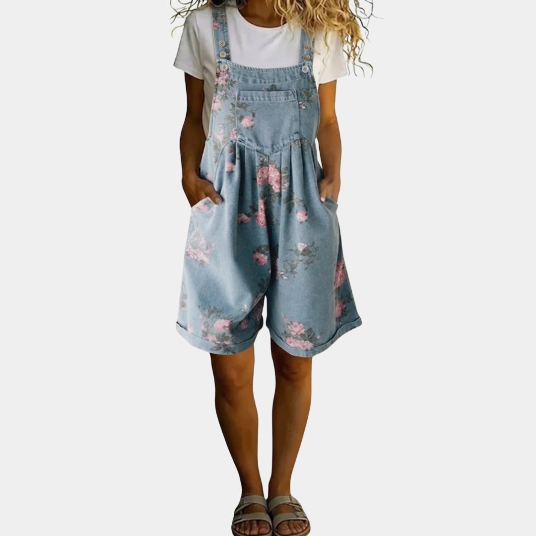 SAYLOR | Vintage Washed Soft Denim Floral Jumpsuit