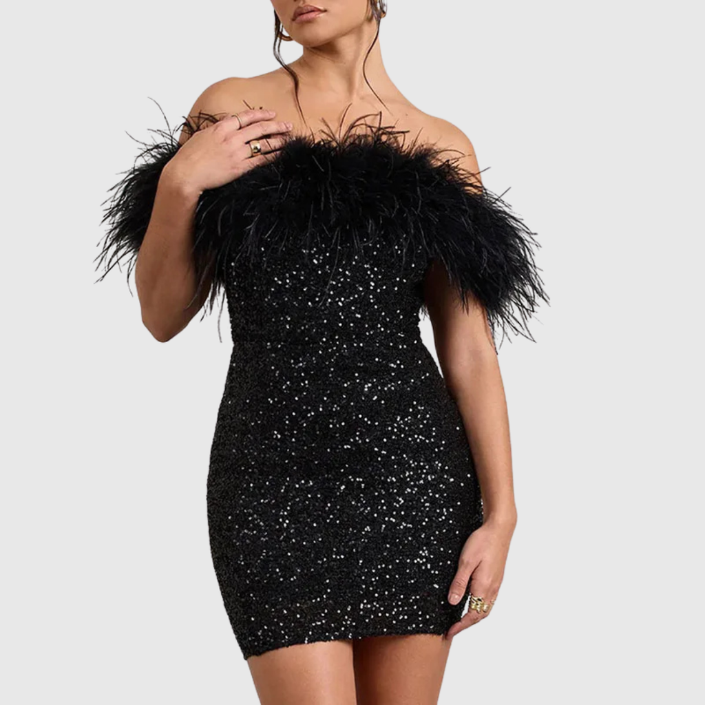 ADRIANA | Elegant Off-Shoulder Glitter Dress