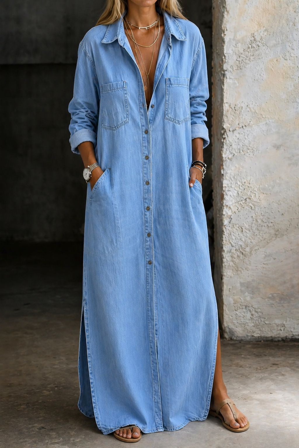 MERRYN | Denim Button-Down Maxi Shirt Dress