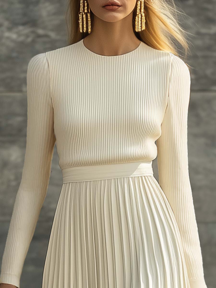 CHARLOTTE | Ribbed Knit Pleated Maxi Dress