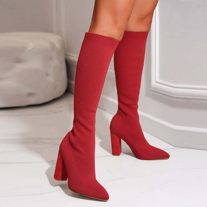 OLIVIA | Women'S Knitted Sock Boots With Block Heel