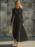 CHARLOTTE | Ribbed Knit Pleated Maxi Dress
