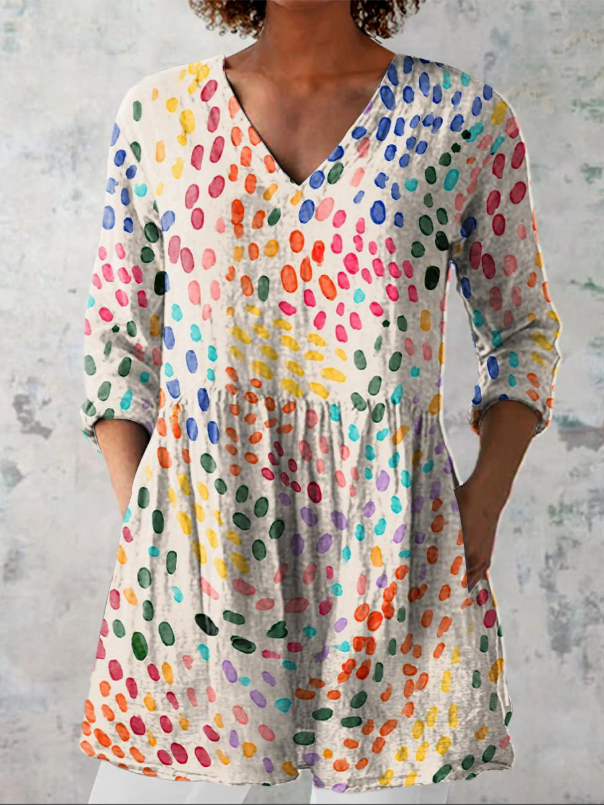 PAULINE | Cream Long V-Neck Blouse