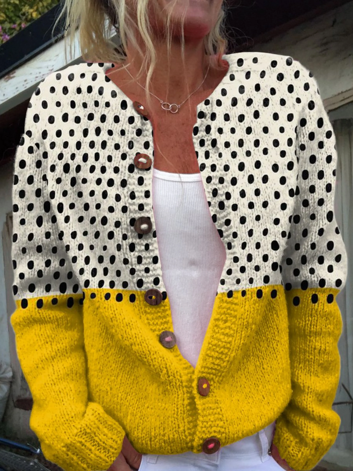 JUNELLA | Polka Dot Mustard Knit Cardigan