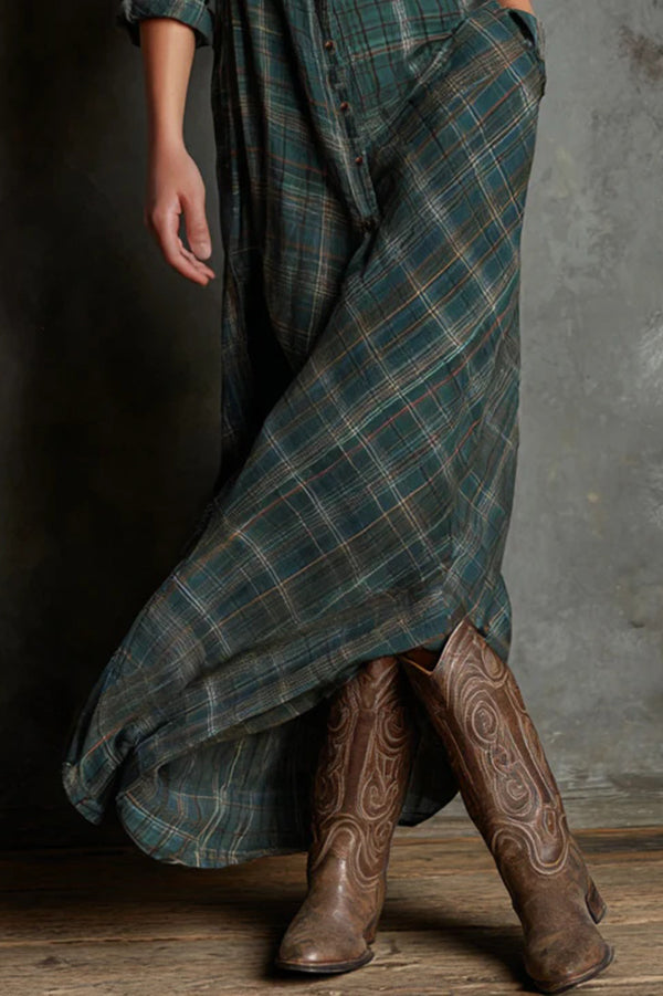 AILENE | Classic Green Plaid Shirt Dress