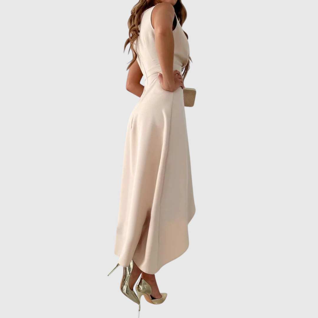 GRACE | Draped Beige Elegant Midi Dress