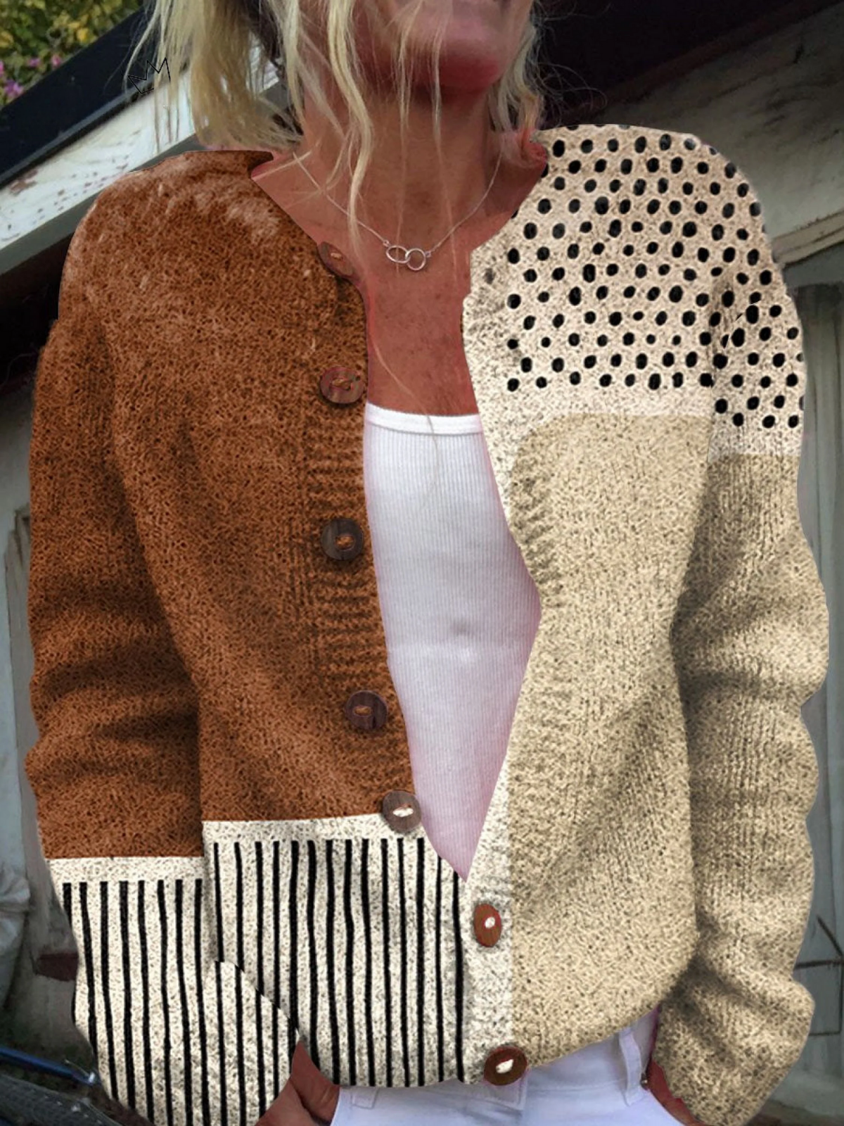 ELOISE | Polka Dot Caramel Knit Cardigan