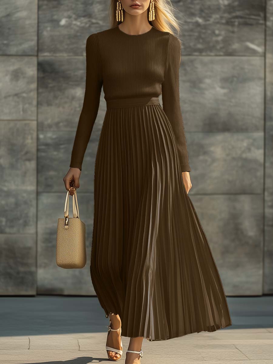 CHARLOTTE | Ribbed Knit Pleated Maxi Dress