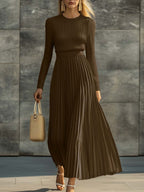 CHARLOTTE | Ribbed Knit Pleated Maxi Dress