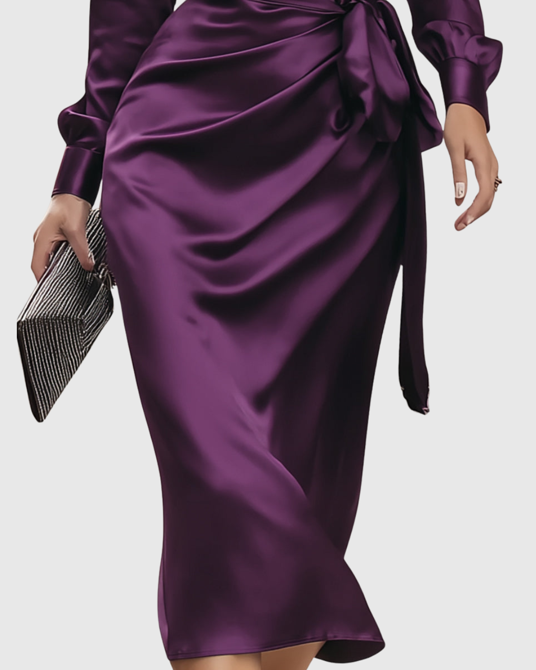 CERELIA | Deep Plum Wrap Midi Dress