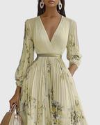 ROWELLA | Watercolour Floral Elegant Pleated Maxi Dress