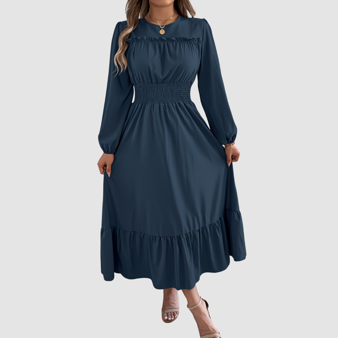 ISOLA | Navy Ruffled Hem Midi Dress