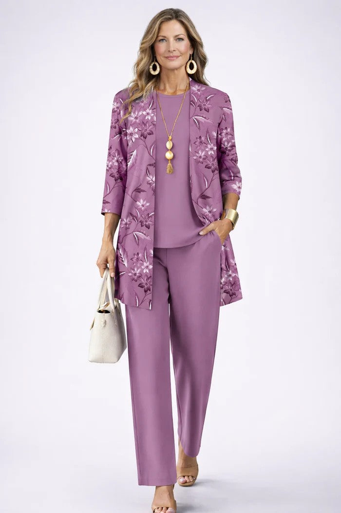 MARGARET | Draped Three-Piece Trouser Set Open-Front