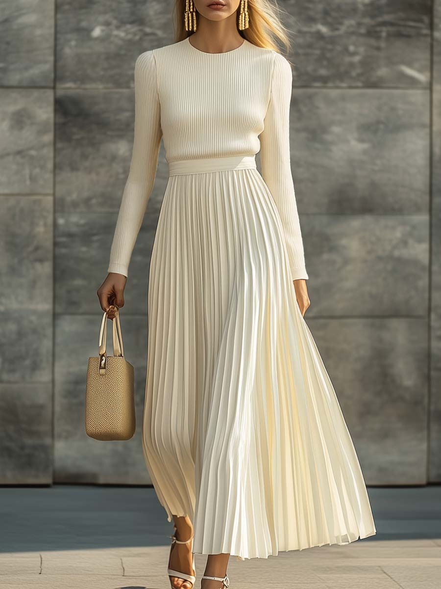 CHARLOTTE | Ribbed Knit Pleated Maxi Dress