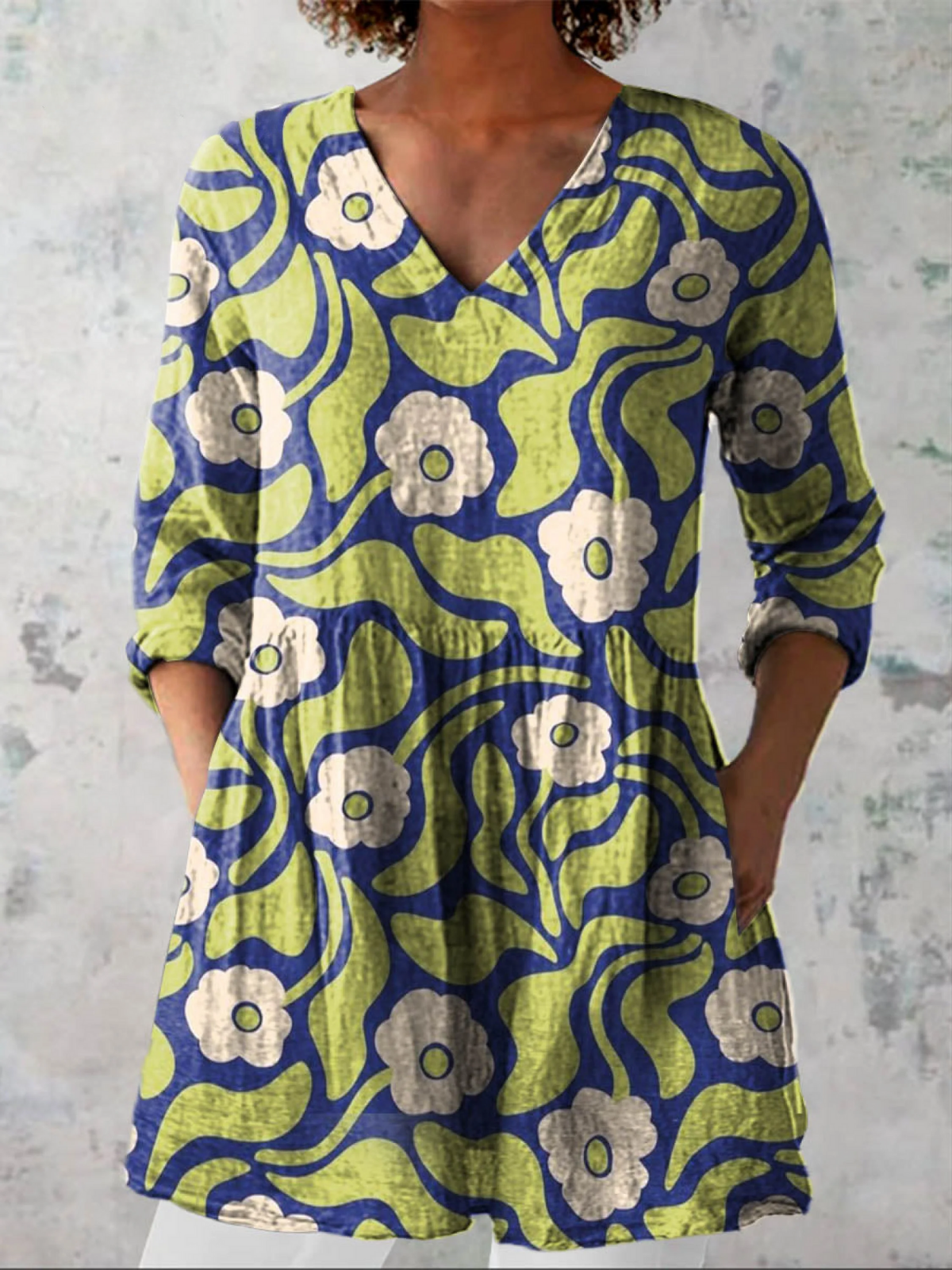 ELODIE | Watercolour Floral Long V-Neck Blouse