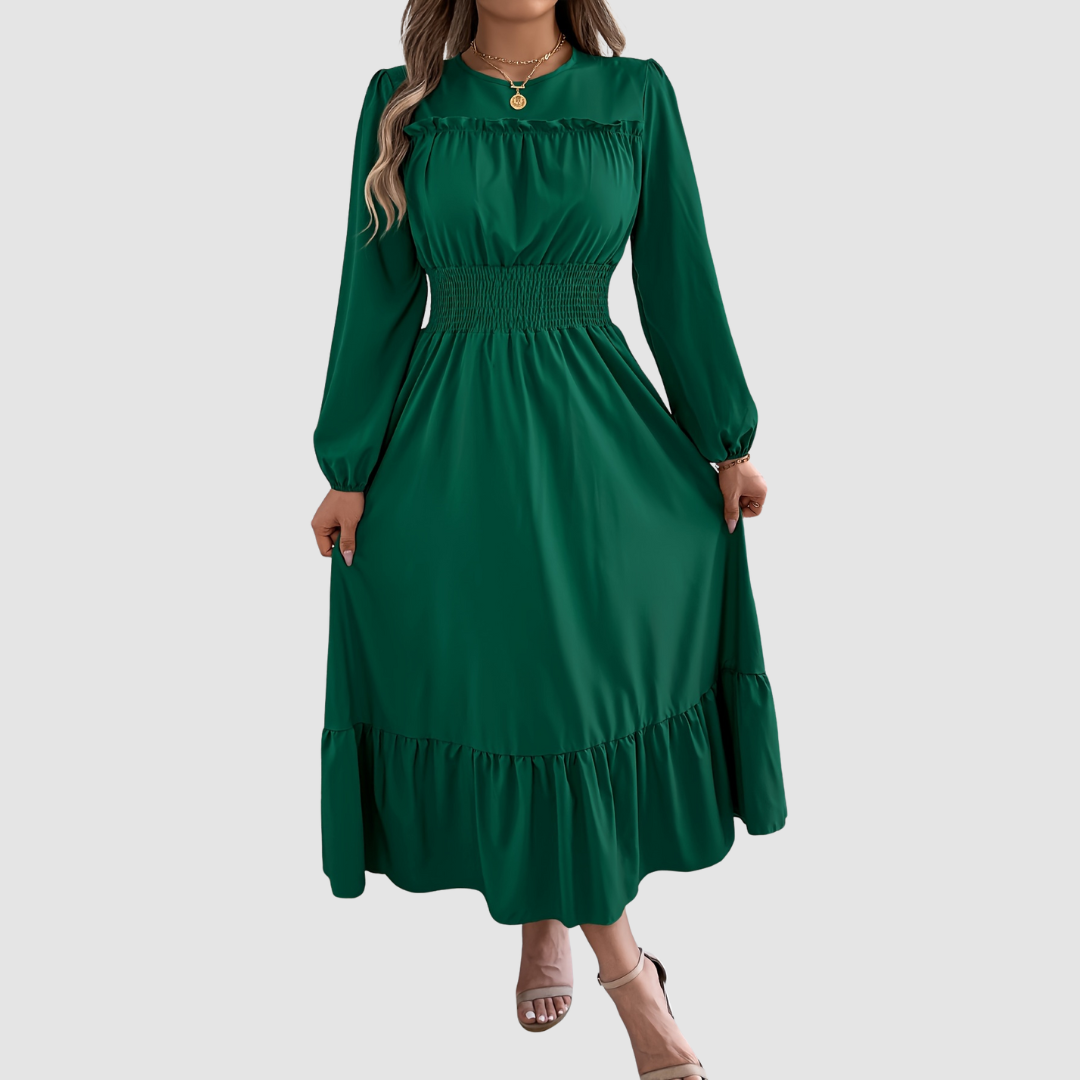 ISOLA | Navy Ruffled Hem Midi Dress