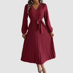 CELESTE | Pleated Long-Sleeve Midi Dress