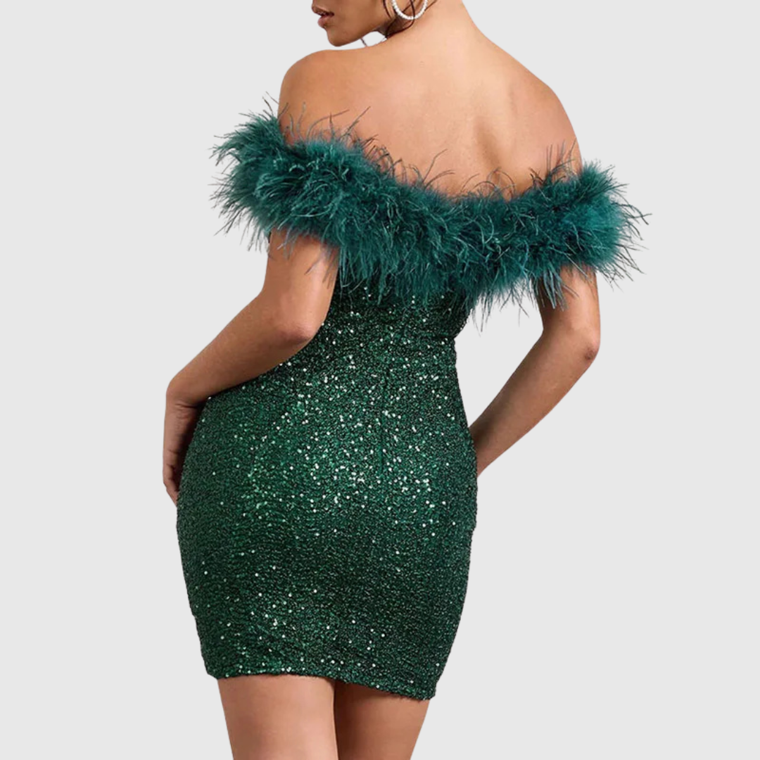 ADRIANA | Elegant Off-Shoulder Glitter Dress