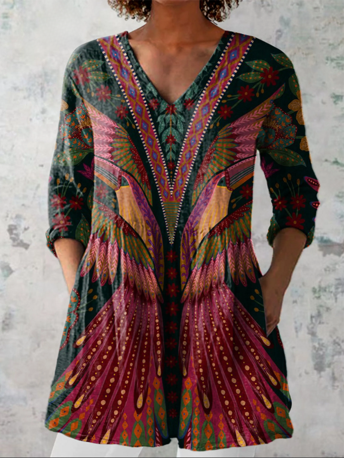 MANON | Draped Long V-Neck Blouse