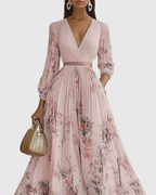ROWELLA | Watercolour Floral Elegant Pleated Maxi Dress