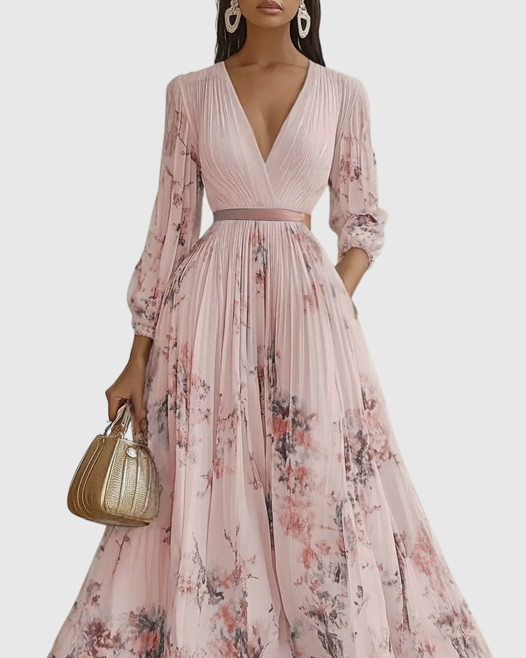 ROWELLA | Watercolour Floral Elegant Pleated Maxi Dress