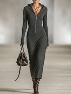 LIORRA | Long-Sleeve Tunic Dress With Hood And Zipper Detail