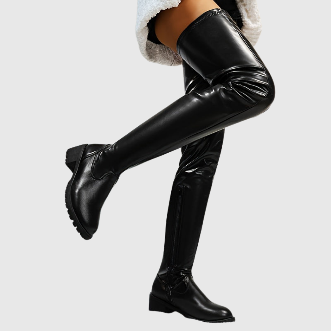 FENISSE | Chunky Heel Thigh-High Boots