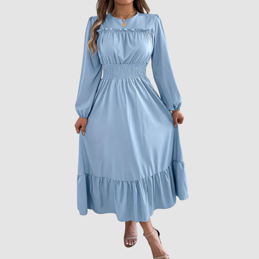 ISOLA | Navy Ruffled Hem Midi Dress