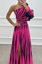 AURORA | Elegant Striped Dress With One Shoulder