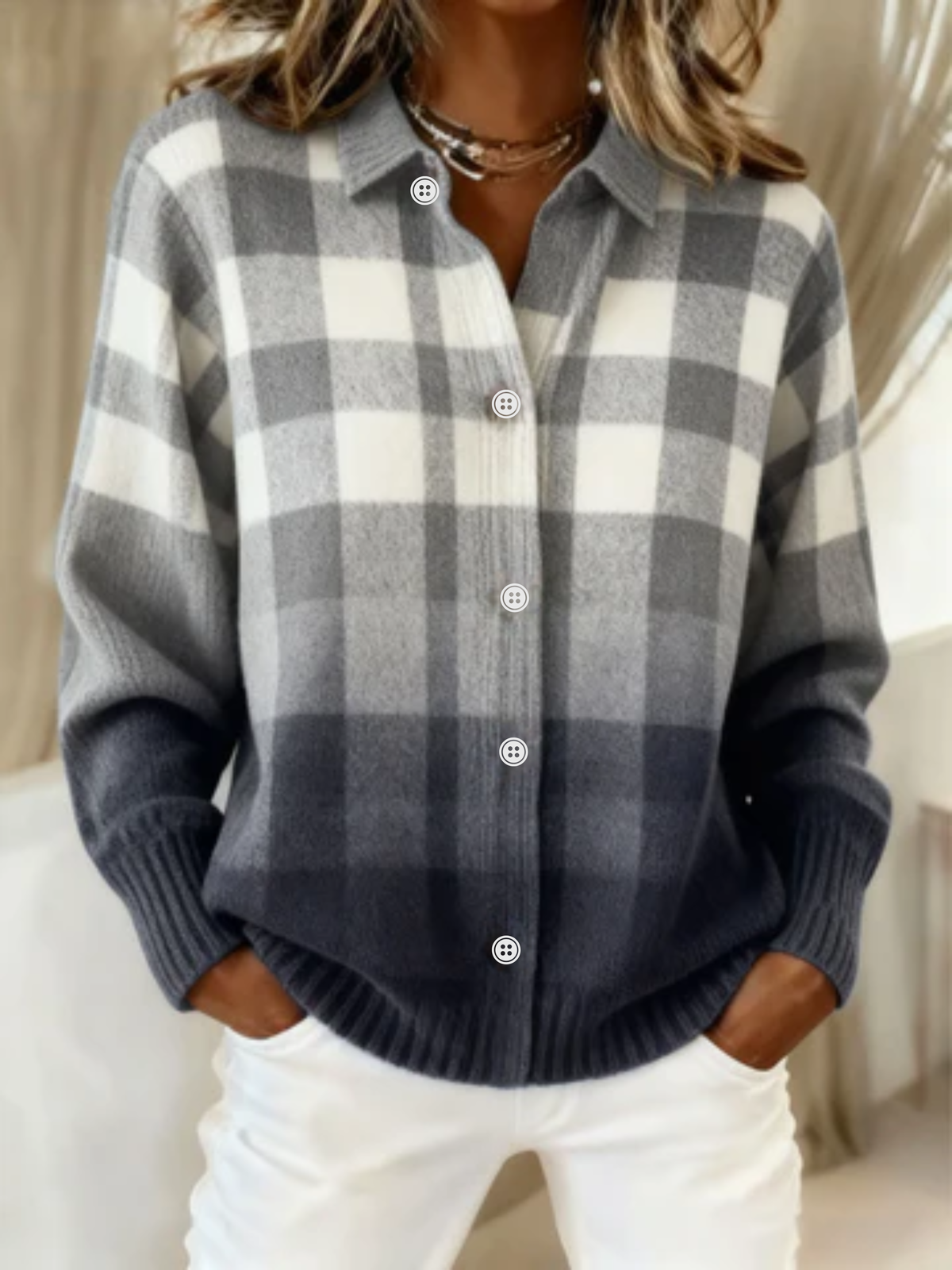 MARIELLE | Checked Black Checked Hoodie Blouse