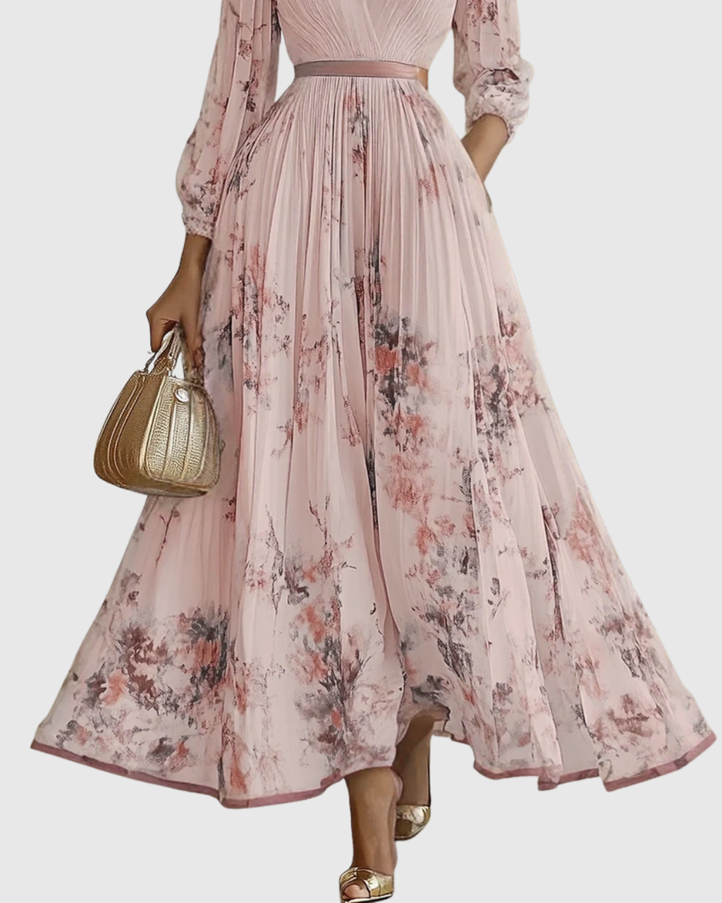 ROWELLA | Watercolour Floral Elegant Pleated Maxi Dress